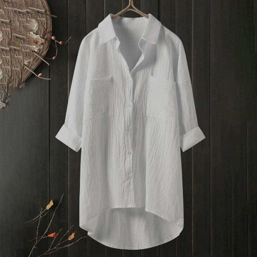 Women's Shirt with button placket, long sleeves, relaxed fit white