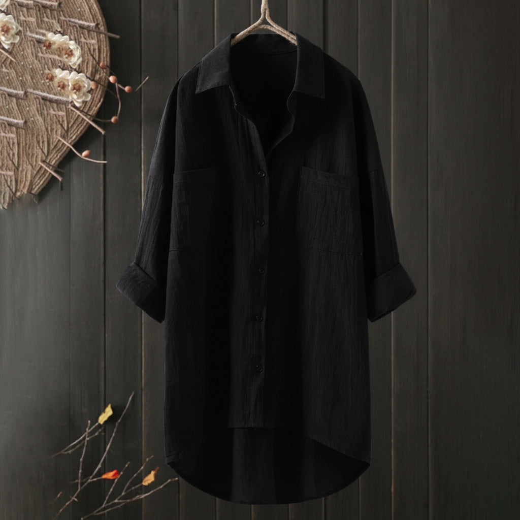 Women's Shirt with button placket, long sleeves, relaxed fit black