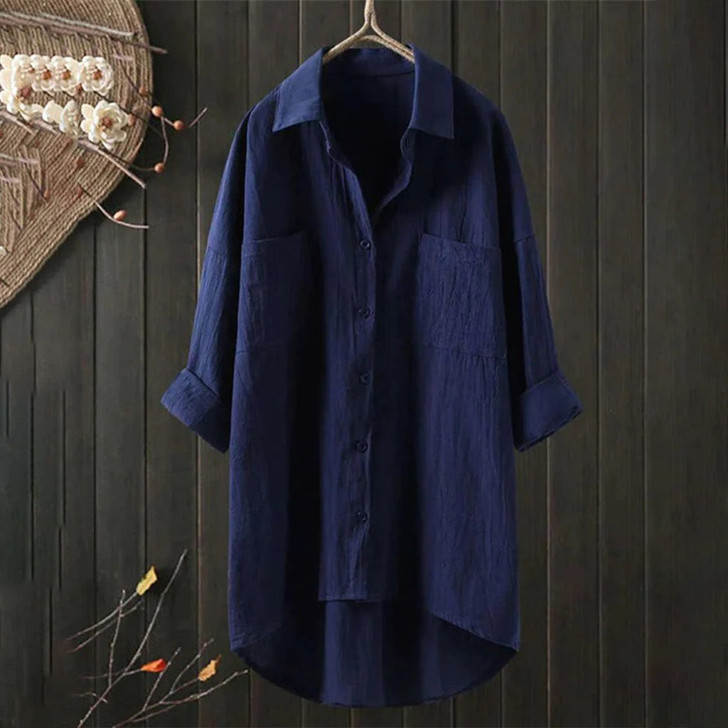 Women's Shirt with button placket, long sleeves, relaxed fit navy blue