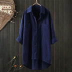 Women's Shirt with button placket, long sleeves, relaxed fit navy blue