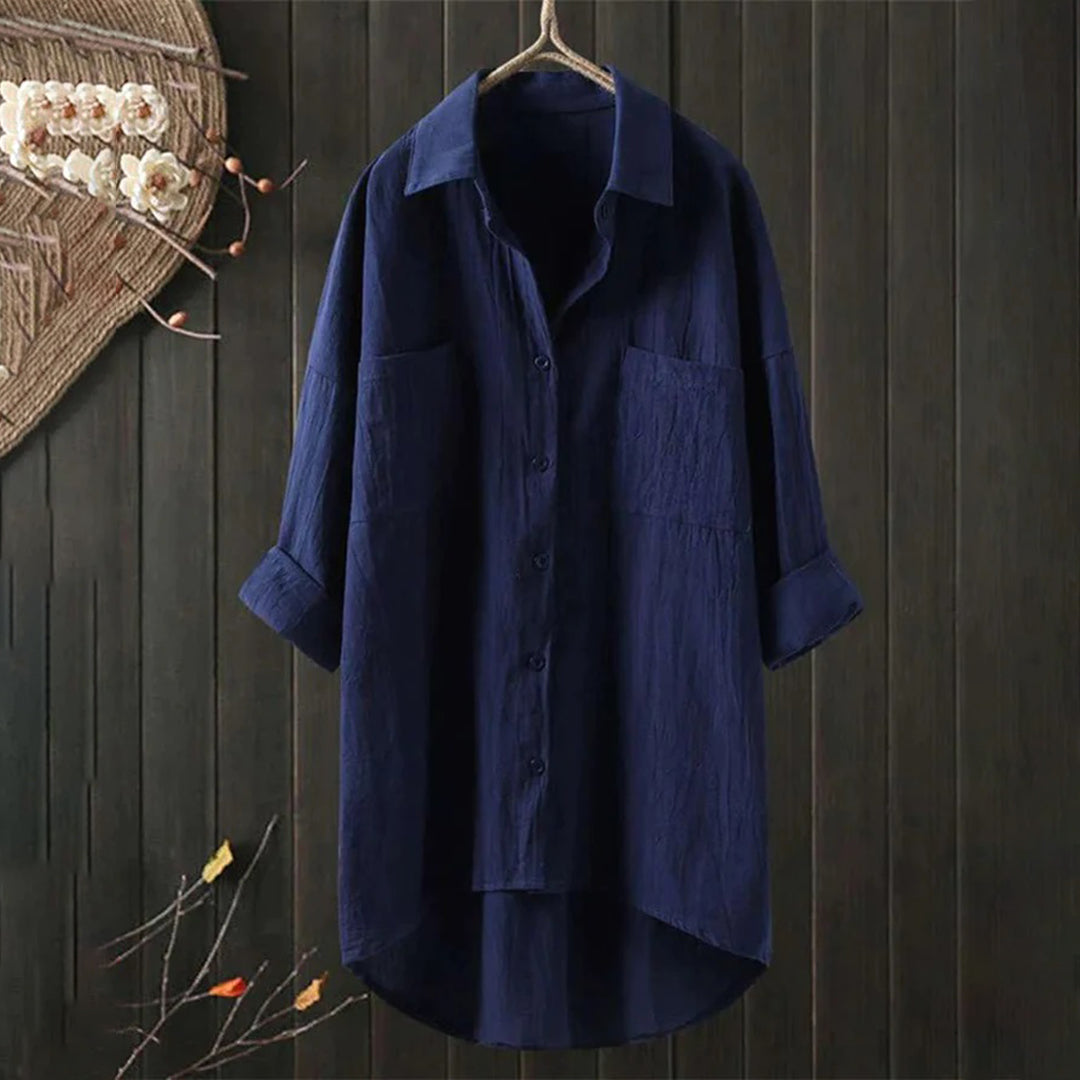 Women's Shirt with button placket, long sleeves, relaxed fit navy blue