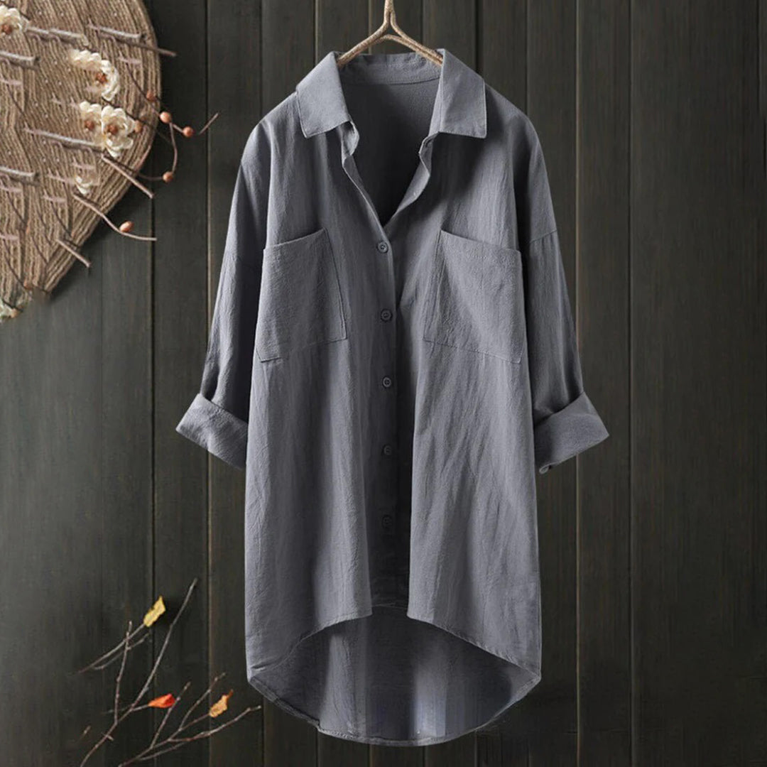 Women's Shirt with button placket, long sleeves, relaxed fit grey