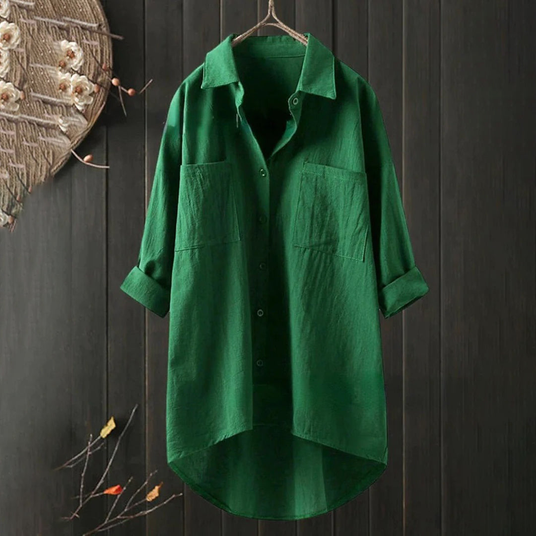 Women's Shirt with button placket, long sleeves, relaxed fit green