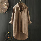Women's Shirt with button placket, long sleeves, relaxed fit khaki