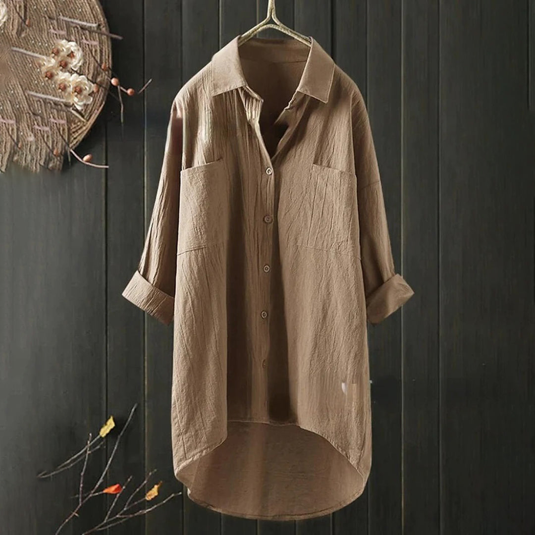 Women's Shirt with button placket, long sleeves, relaxed fit khaki