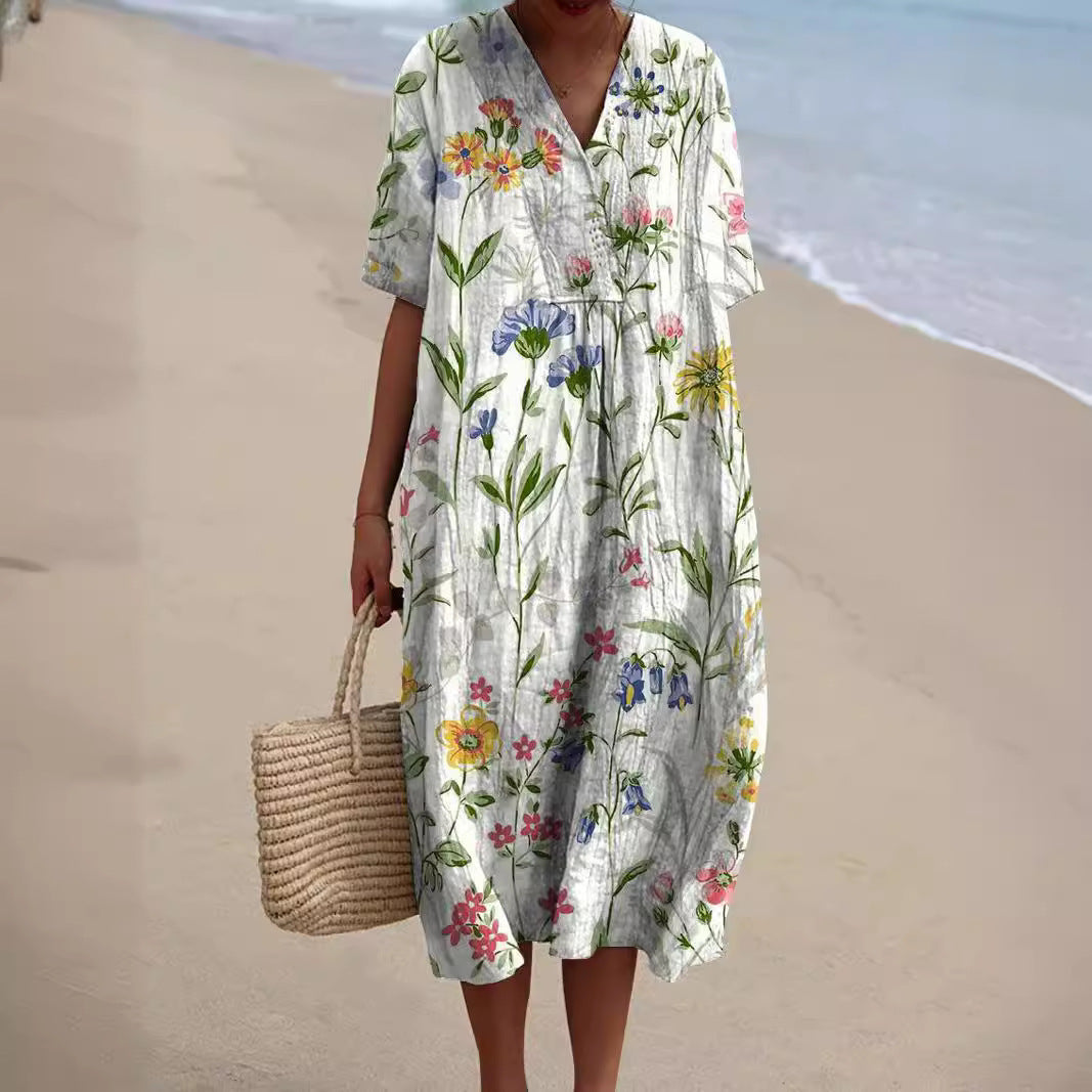 Tasana | Women’s Floral Sleeveless Summer Dress White