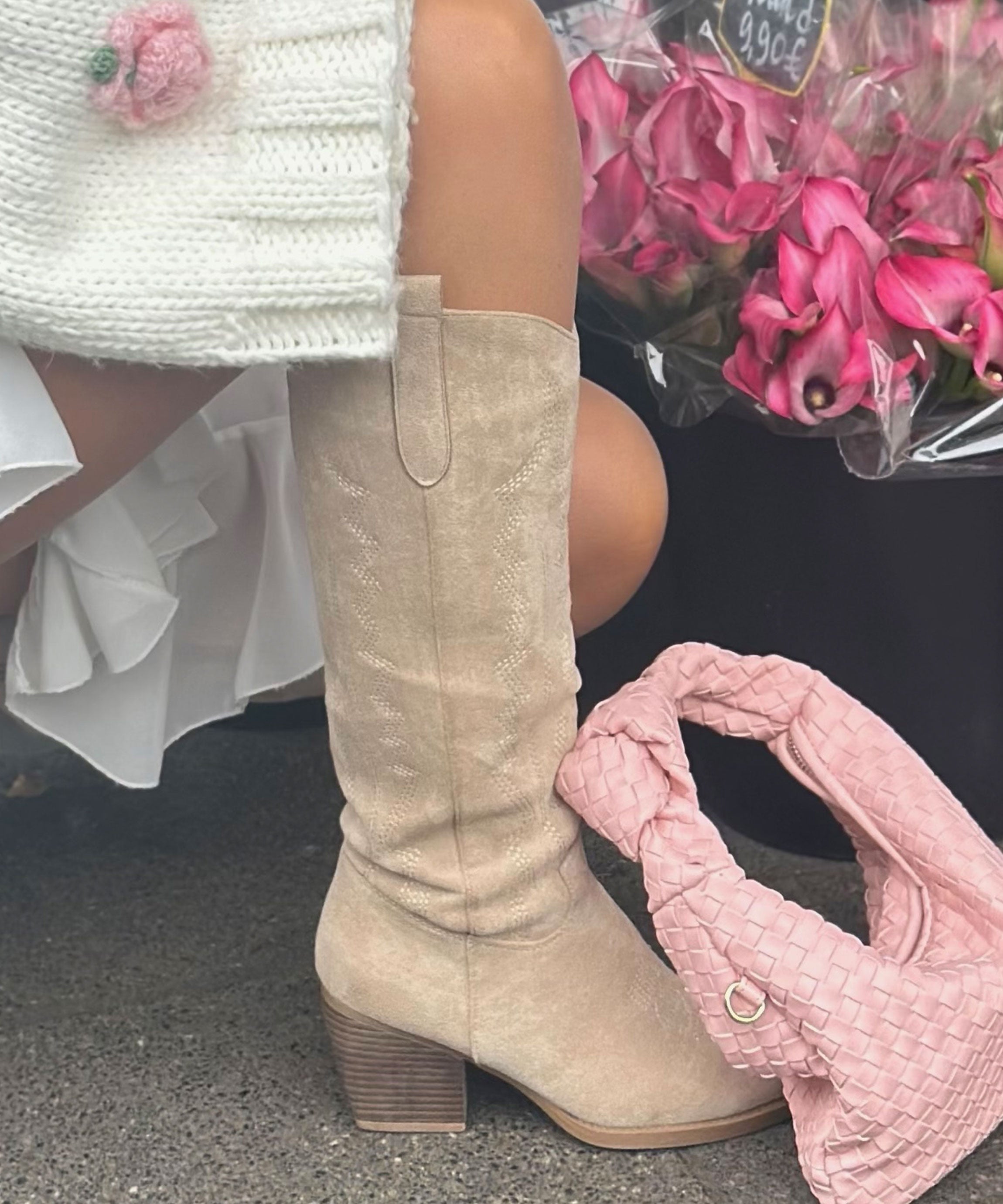 Dolce | High Beige Cowboy Boots Women – Chic Artisan Craft & Refined Slimming Silhouette