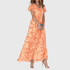 Vena | Women’s Figure Flattering Dress – Slimming Body-Contouring Midi with Comfort Stretch Orange