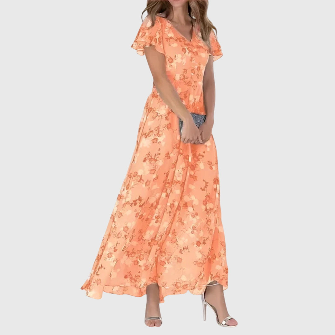 Vena | Women’s Figure Flattering Dress – Slimming Body-Contouring Midi with Comfort Stretch Orange
