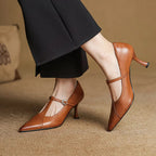 Lorena | Women’s Genuine Leather Heels – Chic Artisan Pointed-Toe & Refined Stiletto Comfort Brown