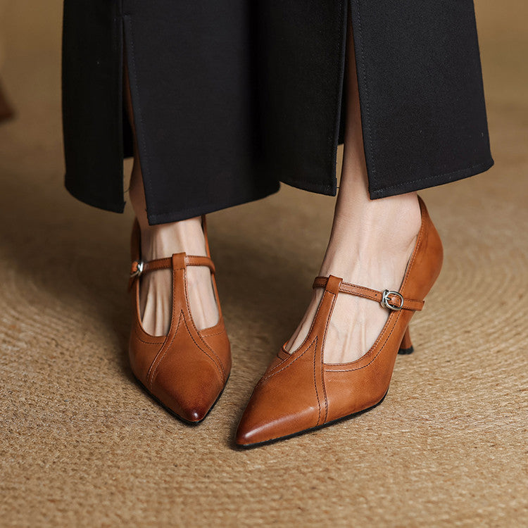 Lorena | Women’s Genuine Leather Heels – Chic Artisan Pointed-Toe & Refined Stiletto Comfort