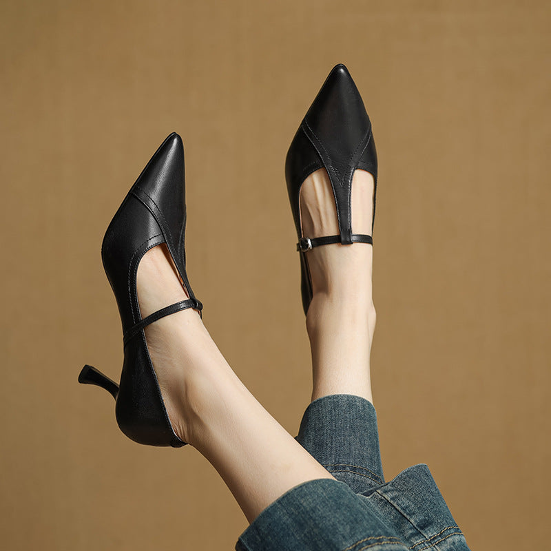 Lorena | Women’s Genuine Leather Heels – Chic Artisan Pointed-Toe & Refined Stiletto Comfort Black