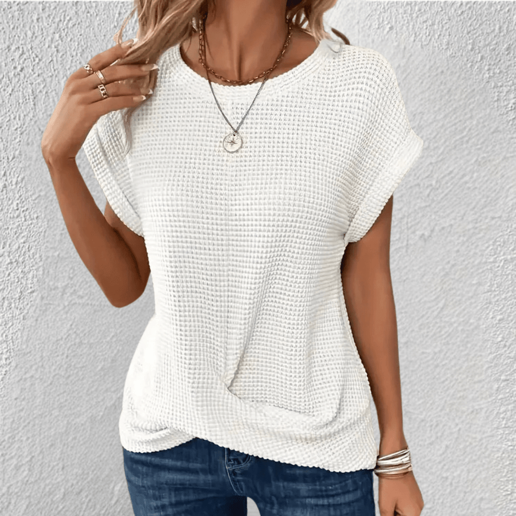 Dôre | Tummy Tucking Waffle-knit top – Chic Artisan Texture & Refined Slimming Silhouette White