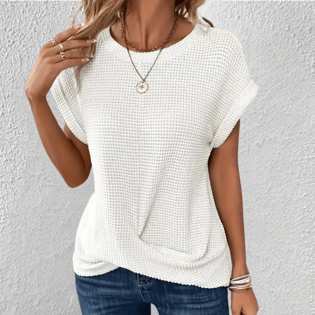 Dôre | Tummy Tucking Waffle-knit top – Chic Artisan Texture & Refined Slimming Silhouette White