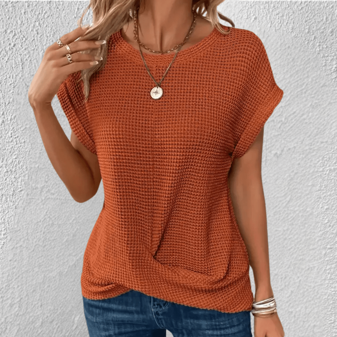 Dôre | Tummy Tucking Waffle-knit top – Chic Artisan Texture & Refined Slimming Silhouette Orange