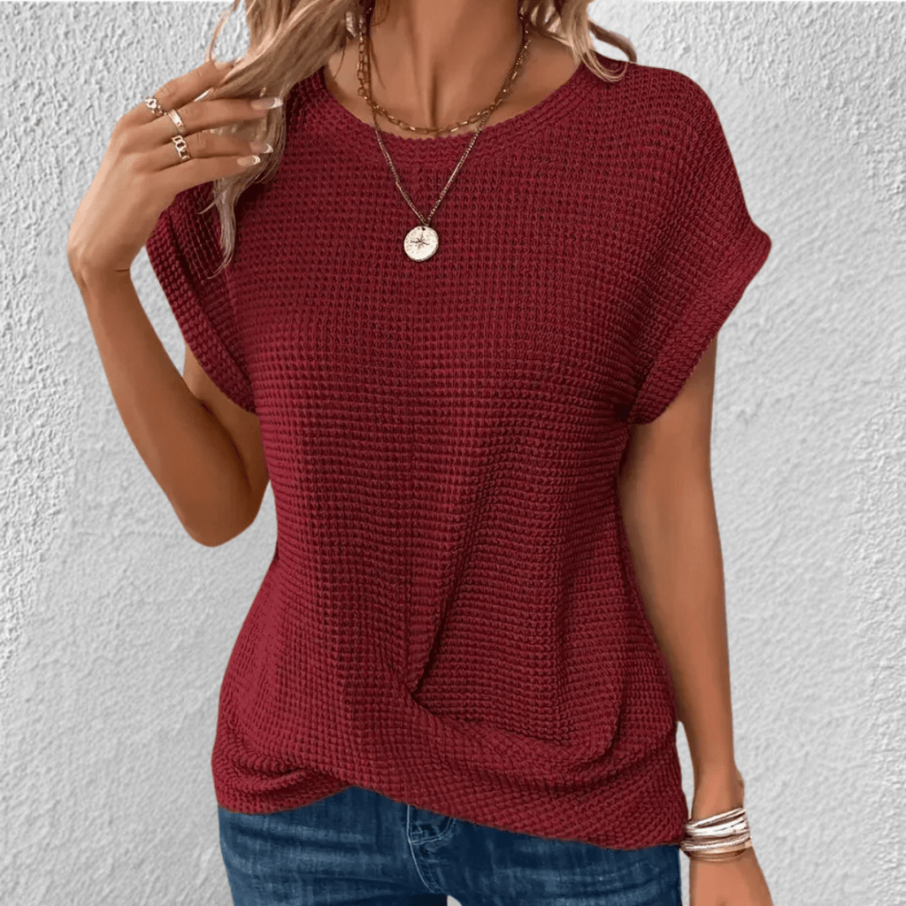 Dôre | Tummy Tucking Waffle-knit top – Chic Artisan Texture & Refined Slimming Silhouette Red