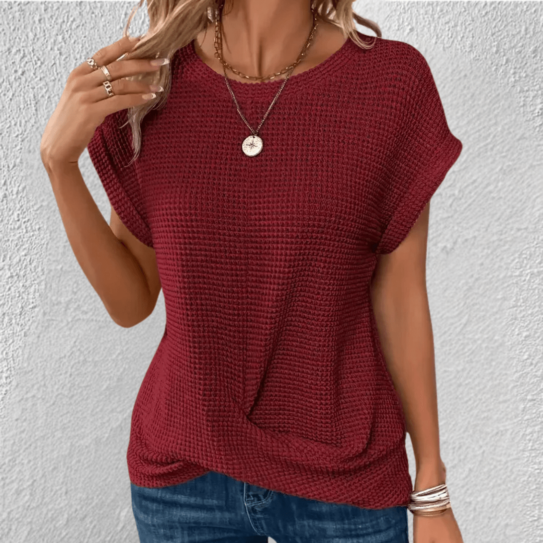 Dôre | Tummy Tucking Waffle-knit top – Chic Artisan Texture & Refined Slimming Silhouette Red