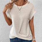 Dôre | Tummy Tucking Waffle-knit top – Chic Artisan Texture & Refined Slimming Silhouette Beige