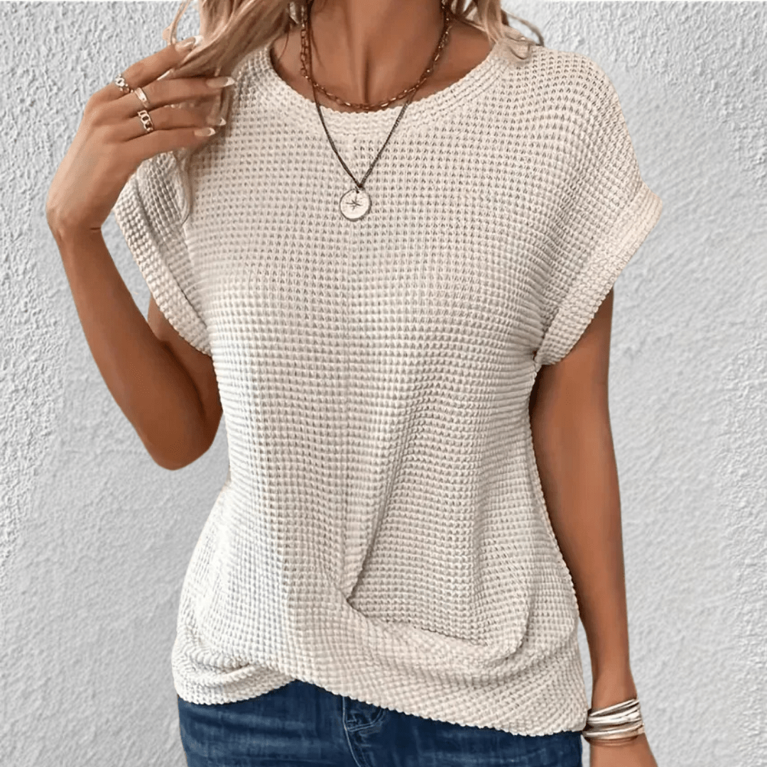 Dôre | Tummy Tucking Waffle-knit top – Chic Artisan Texture & Refined Slimming Silhouette Beige