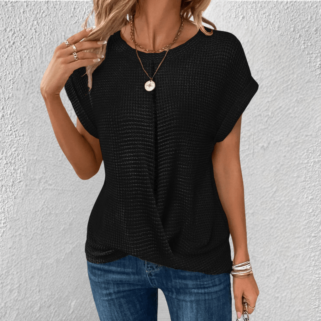 Dôre | Tummy Tucking Waffle-knit top – Chic Artisan Texture & Refined Slimming Silhouette Black