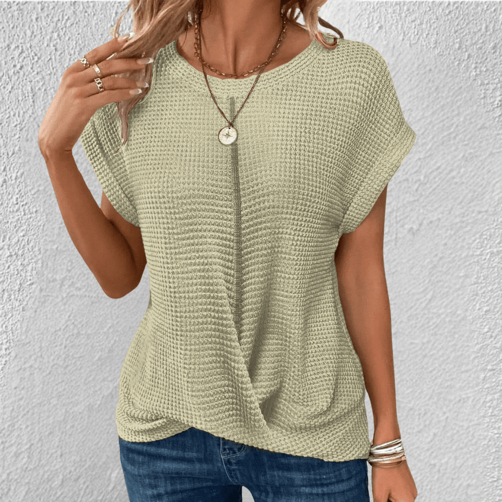 Dôre | Tummy Tucking Waffle-knit top – Chic Artisan Texture & Refined Slimming Silhouette Light green