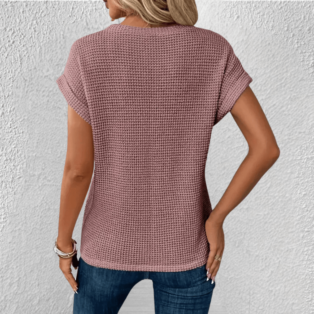 Dôre | Tummy Tucking Waffle-knit top – Chic Artisan Texture & Refined Slimming Silhouette