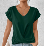 Vyssion | Tummy tucking V-neck top – Chic Artisan Structure & Refined Slimming Silhouette Green