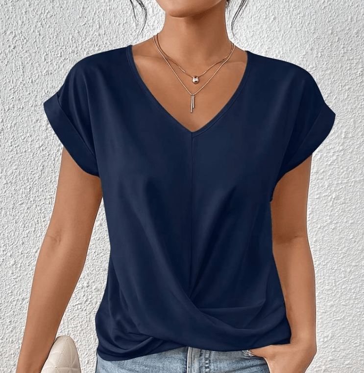 Vyssion | Tummy tucking V-neck top – Chic Artisan Structure & Refined Slimming Silhouette Navy (Almost sold out)
