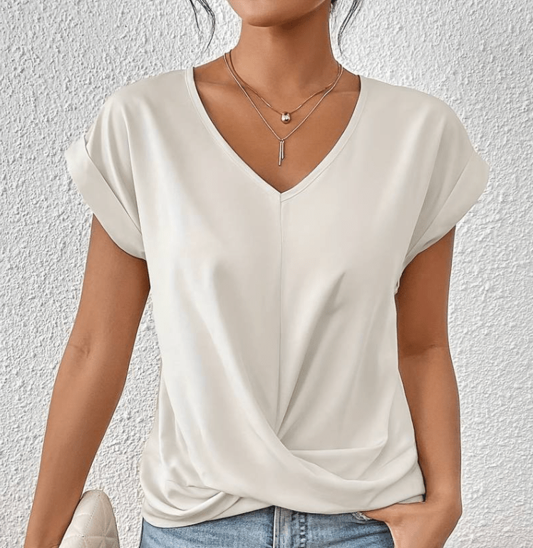 Vyssion | Tummy tucking V-neck top – Chic Artisan Structure & Refined Slimming Silhouette White