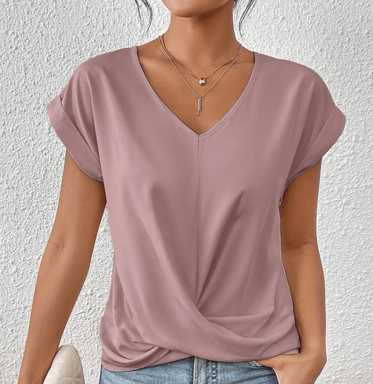 Vyssion | Tummy tucking V-neck top – Chic Artisan Structure & Refined Slimming Silhouette Pink (Almost sold out)