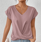 Vyssion | Tummy tucking V-neck top – Chic Artisan Structure & Refined Slimming Silhouette Pink (Almost sold out)