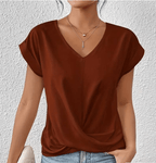 Vyssion | Tummy tucking V-neck top – Chic Artisan Structure & Refined Slimming Silhouette Brown