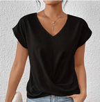 Vyssion | Tummy tucking V-neck top – Chic Artisan Structure & Refined Slimming Silhouette Black