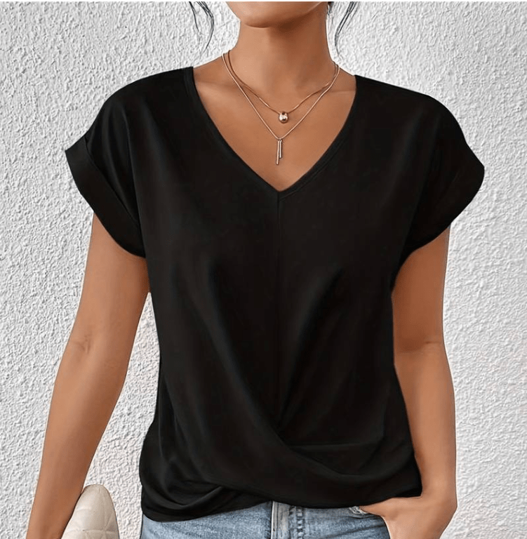 Vyssion | Tummy tucking V-neck top – Chic Artisan Structure & Refined Slimming Silhouette Black