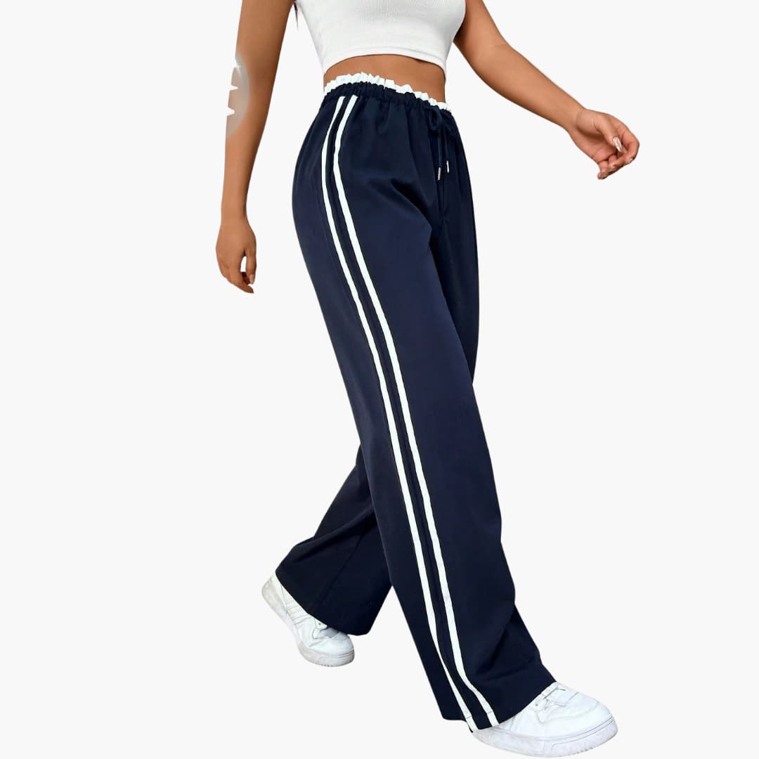 Luna | Women's Pants with Elastic Waist and Side Stripes - Comfortable and stylish women's pants with drawstring Dark Blue