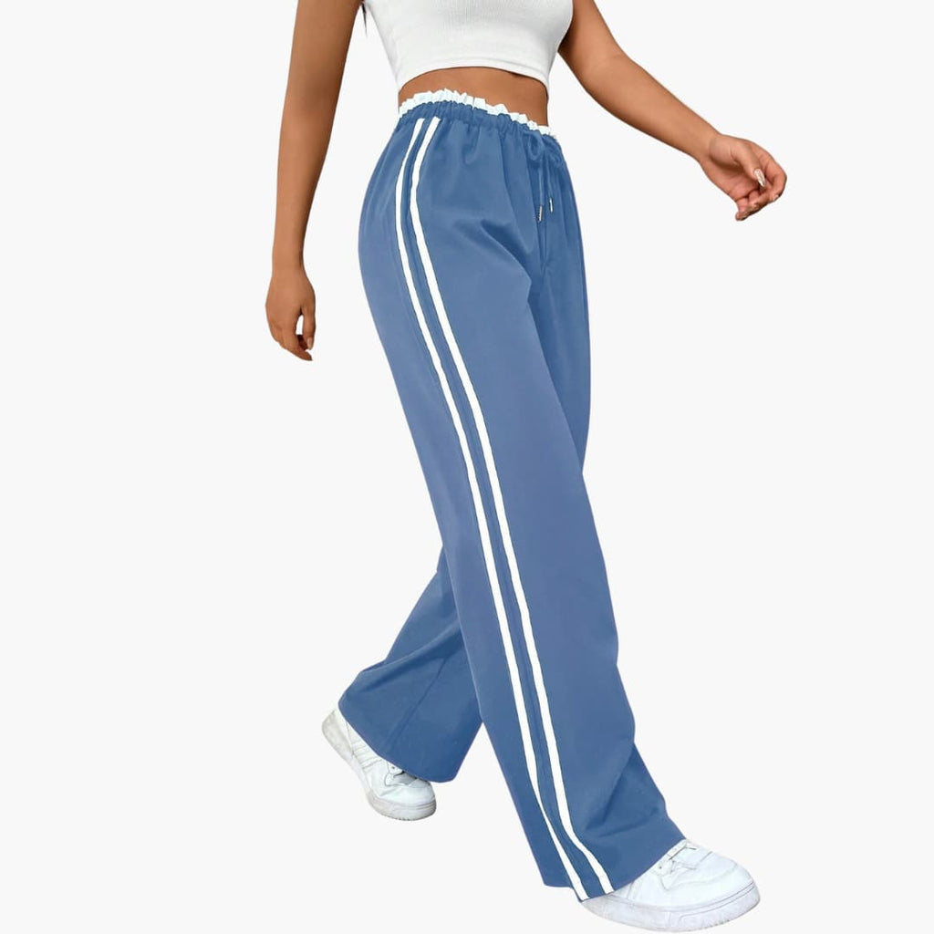 Luna | Women's Pants with Elastic Waist and Side Stripes - Comfortable and stylish women's pants with drawstring Baby Blue