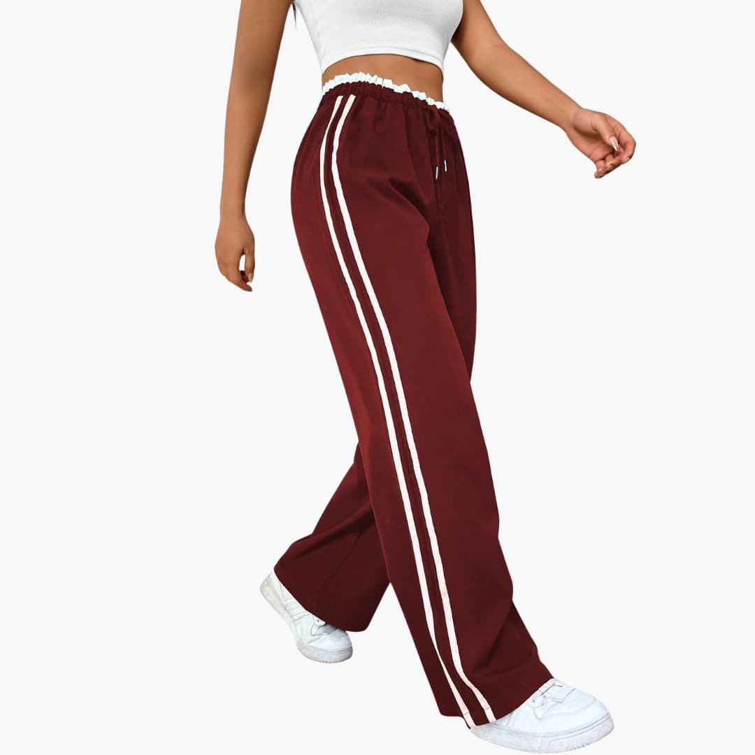 Luna | Women's Pants with Elastic Waist and Side Stripes - Comfortable and stylish women's pants with drawstring Bordeaux mold