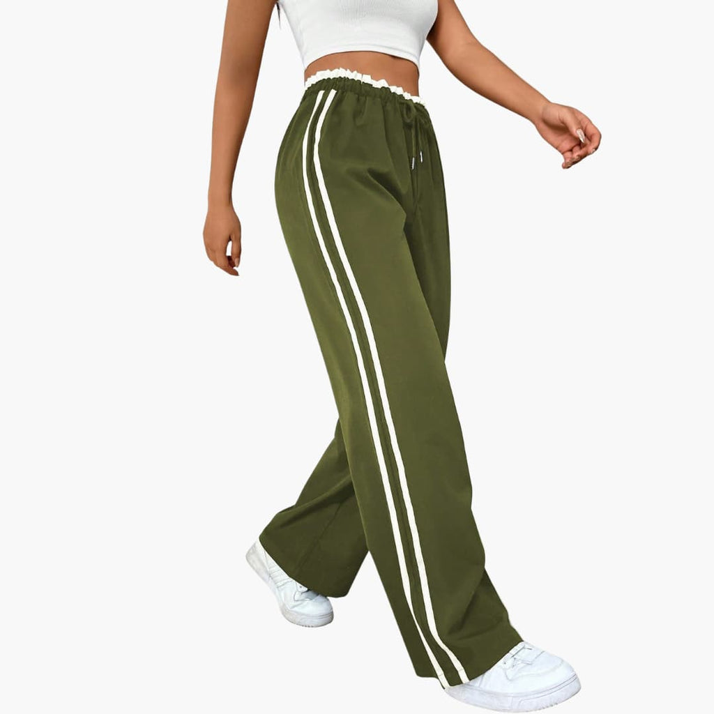 Luna | Women's Pants with Elastic Waist and Side Stripes - Comfortable and stylish women's pants with drawstring Olive Green