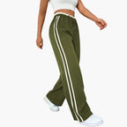 Luna | Women's Pants with Elastic Waist and Side Stripes - Comfortable and stylish women's pants with drawstring Olive Green
