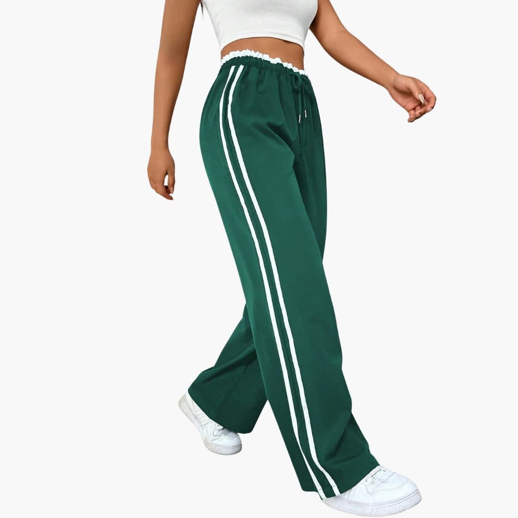 Luna | Women's Pants with Elastic Waist and Side Stripes - Comfortable and stylish women's pants with drawstring Dark Green