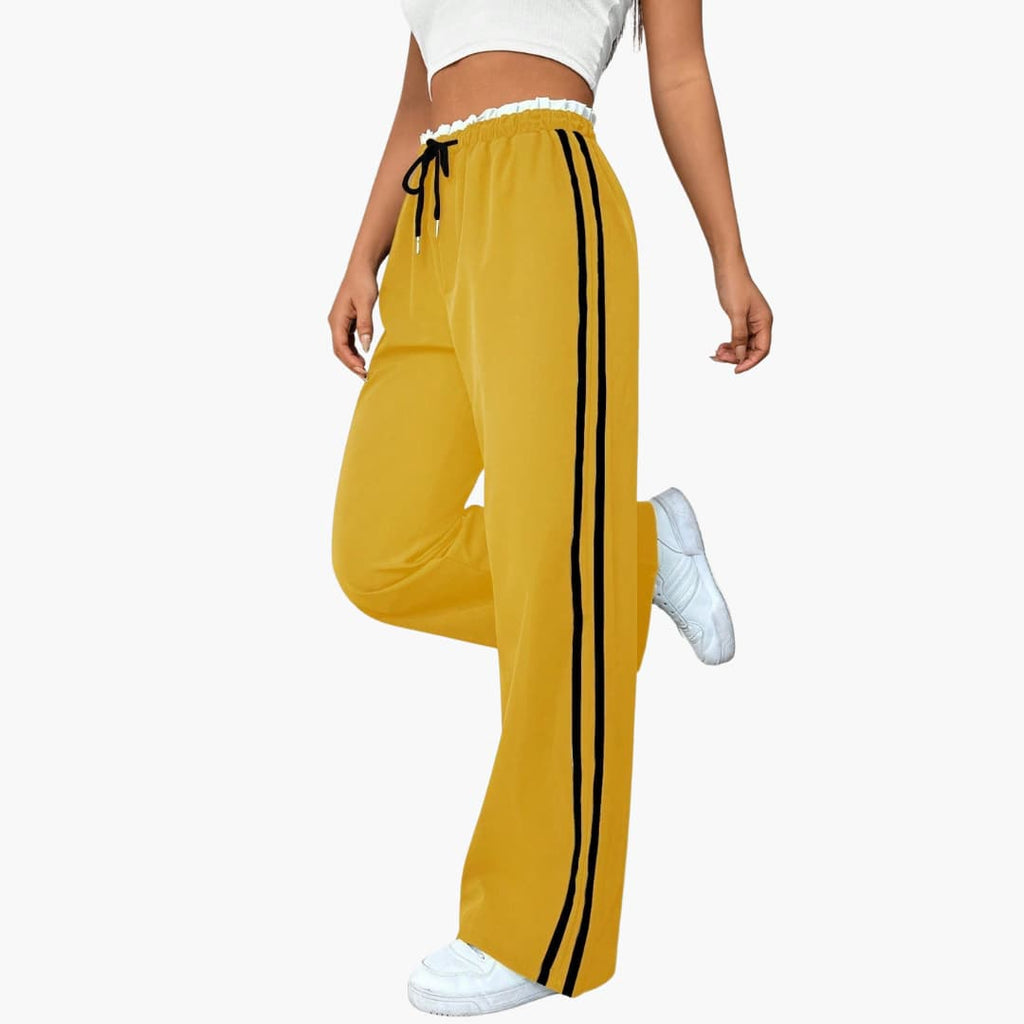 Luna | Women's Pants with Elastic Waist and Side Stripes - Comfortable and stylish women's pants with drawstring Yellow