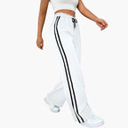 Luna | Women's Pants with Elastic Waist and Side Stripes - Comfortable and stylish women's pants with drawstring White