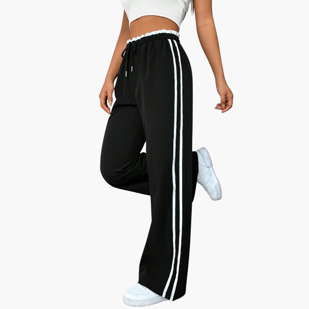 Luna | Women's Pants with Elastic Waist and Side Stripes - Comfortable and stylish women's pants with drawstring Black