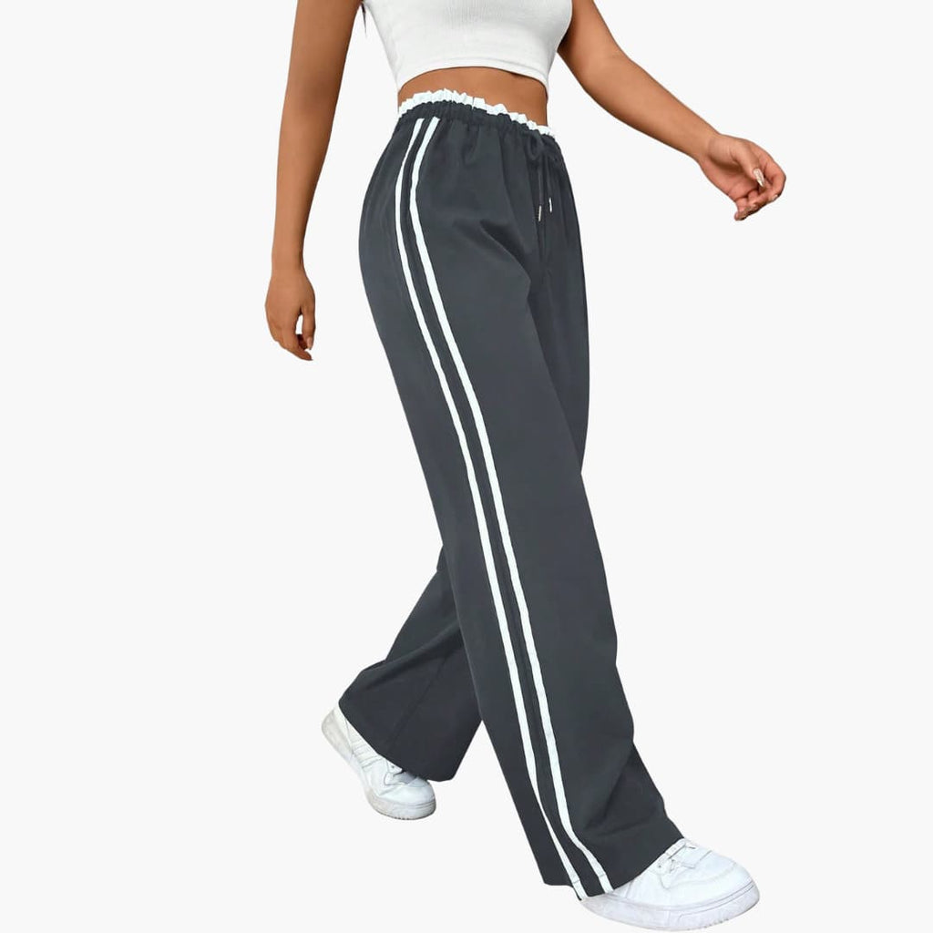 Luna | Women's Pants with Elastic Waist and Side Stripes - Comfortable and stylish women's pants with drawstring Gray