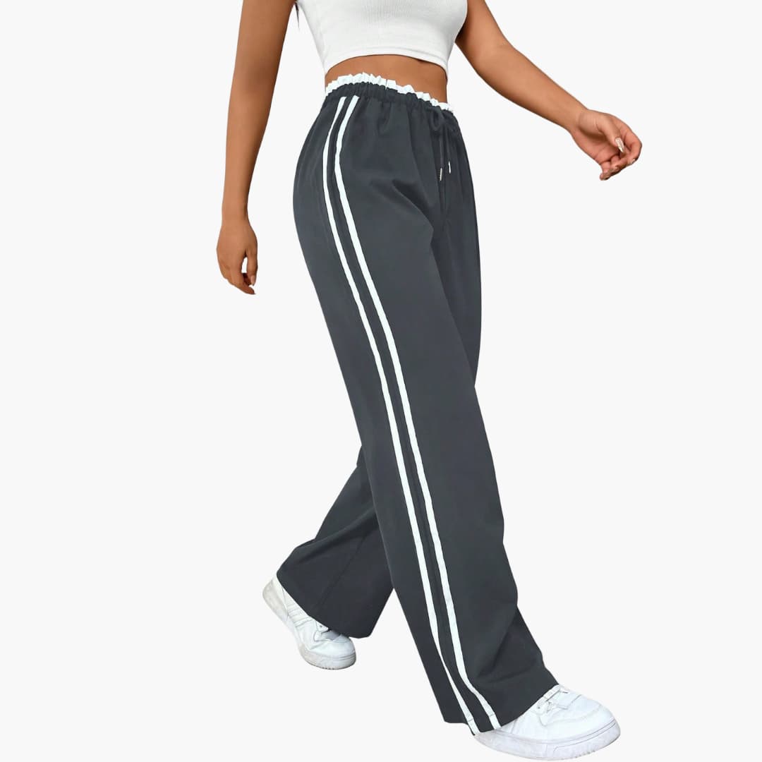 Luna | Women's Pants with Elastic Waist and Side Stripes - Comfortable and stylish women's pants with drawstring Gray