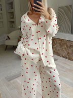 Pamelo | Pyjama Set for Women - Heart Print Lightweight Relaxed Soft Cosy Loungewear Fit