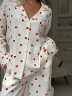 Pamelo | Pyjama Set for Women - Heart Print Lightweight Relaxed Soft Cosy Loungewear Fit