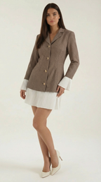 Women's Blazer Dress Long Sleeve Double Breasted Mini Gray