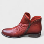 Dôre | Boots For Women | Ankle Height Side Zip Closure Red