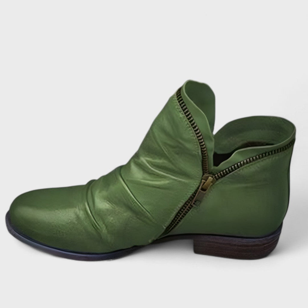 Dôre | Boots For Women | Ankle Height Side Zip Closure Green